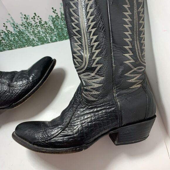 Cowtown Vintage Black Exotic Embroidered Leather Cowboy Mens 9D main image 8
